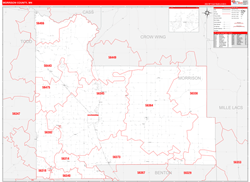Morrison County, MN Wall Map Zip Code Red Line Style 2024