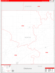 Morton County, KS Wall Map Zip Code Red Line Style 2024
