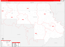 Morton County, ND Wall Map Zip Code Red Line Style 2023