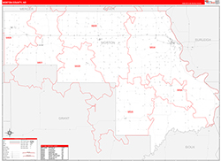 Morton County, ND Wall Map Zip Code Red Line Style 2026