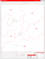 Motley County, TX Wall Map Zip Code Red Line Style 2024