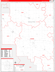Moultrie County, IL Wall Map Zip Code Red Line Style 2026