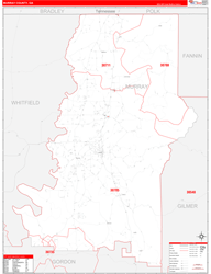 Murray County, GA Wall Map Zip Code Red Line Style 2024