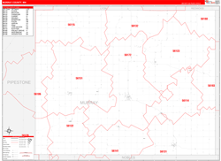 Murray County, MN Wall Map Zip Code Red Line Style 2024