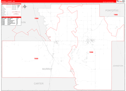 Murray County, OK Wall Map Zip Code Red Line Style 2024