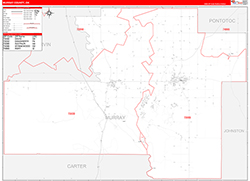 Murray County, OK Wall Map Zip Code Red Line Style 2026
