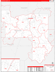 Muskogee County, OK Wall Map Zip Code Red Line Style 2026