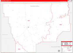 Musselshell County, MT Wall Map Zip Code Red Line Style 2026