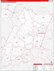Nash County, NC Wall Map Zip Code Red Line Style 2026