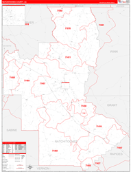 NatchitochesParish (County), LA Wall Map Zip Code Red Line Style 2023