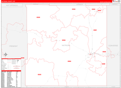 Natrona County, WY Wall Map Zip Code Red Line Style 2024