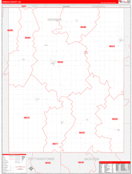 Nemaha County, KS Wall Map Zip Code Red Line Style 2024