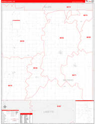Neosho County, KS Wall Map Zip Code Red Line Style 2024
