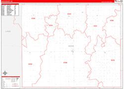 Ness County, KS Wall Map Zip Code Red Line Style 2026