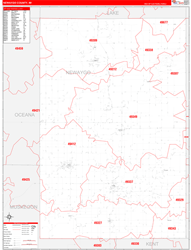 Newaygo County, MI Wall Map Zip Code Red Line Style 2024