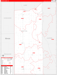 Newton County, IN Wall Map Zip Code Red Line Style 2024