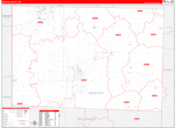 Newton County, MO Wall Map Zip Code Red Line Style 2024