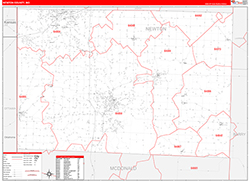 Newton County, MO Wall Map Zip Code Red Line Style 2026