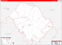 Nicholas County, KY Wall Map Zip Code Red Line Style 2026