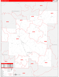 Noble County, OH Wall Map Zip Code Red Line Style 2024