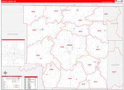 Nodaway County, MO Wall Map Zip Code Red Line Style 2026