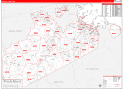 Norfolk County, MA Wall Map Zip Code Red Line Style 2024