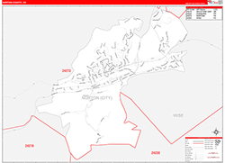 Norton County, VA Wall Map Zip Code Red Line Style 2026