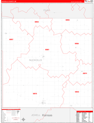 Nuckolls County, NE Wall Map Zip Code Red Line Style 2023