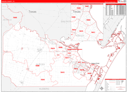 Nueces County, TX Wall Map Zip Code Red Line Style 2024