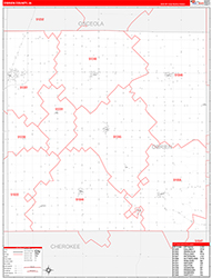 O'Brien County, IA Wall Map Zip Code Red Line Style 2026