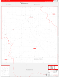 Ochiltree County, TX Wall Map Zip Code Red Line Style 2024