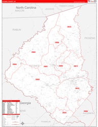 Oconee County, SC Wall Map Zip Code Red Line Style 2024