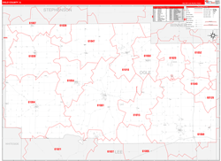 Ogle County, IL Wall Map Zip Code Red Line Style 2024