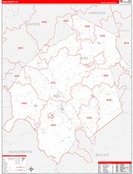 Ohio County, KY Wall Map Zip Code Red Line Style 2026