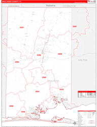 Okaloosa County, FL Wall Map Zip Code Red Line Style 2024