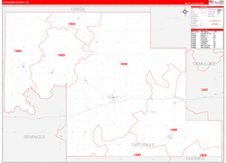 Okfuskee County, OK Wall Map Zip Code Red Line Style 2024