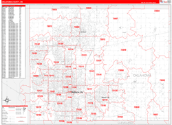 Oklahoma County, OK Wall Map Zip Code Red Line Style 2024