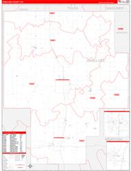 Okmulgee County, OK Wall Map Zip Code Red Line Style 2024