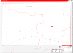 Oldham County, TX Wall Map Zip Code Red Line Style 2024
