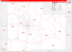 Olmsted County, MN Wall Map Zip Code Red Line Style 2024