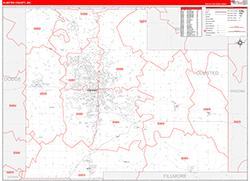 Olmsted County, MN Wall Map Zip Code Red Line Style 2026