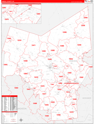 Oneida County, NY Wall Map Zip Code Red Line Style 2024