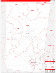 Orange County, NC Wall Map Zip Code Red Line Style 2024