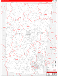 Orange County, NC Wall Map Zip Code Red Line Style 2026
