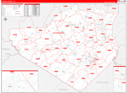Orange County, NY Wall Map Zip Code Red Line Style 2024