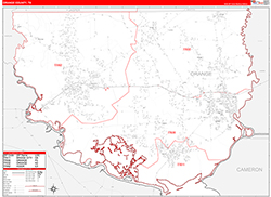 Orange County, TX Wall Map Zip Code Red Line Style 2026