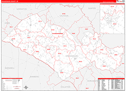 Orangeburg County, SC Wall Map Zip Code Red Line Style 2026