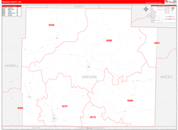 Oregon County, MO Wall Map Zip Code Red Line Style 2024