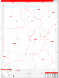 Osage County, KS Wall Map Zip Code Red Line Style 2024