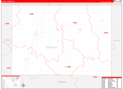 Osceola County, IA Wall Map Zip Code Red Line Style 2024